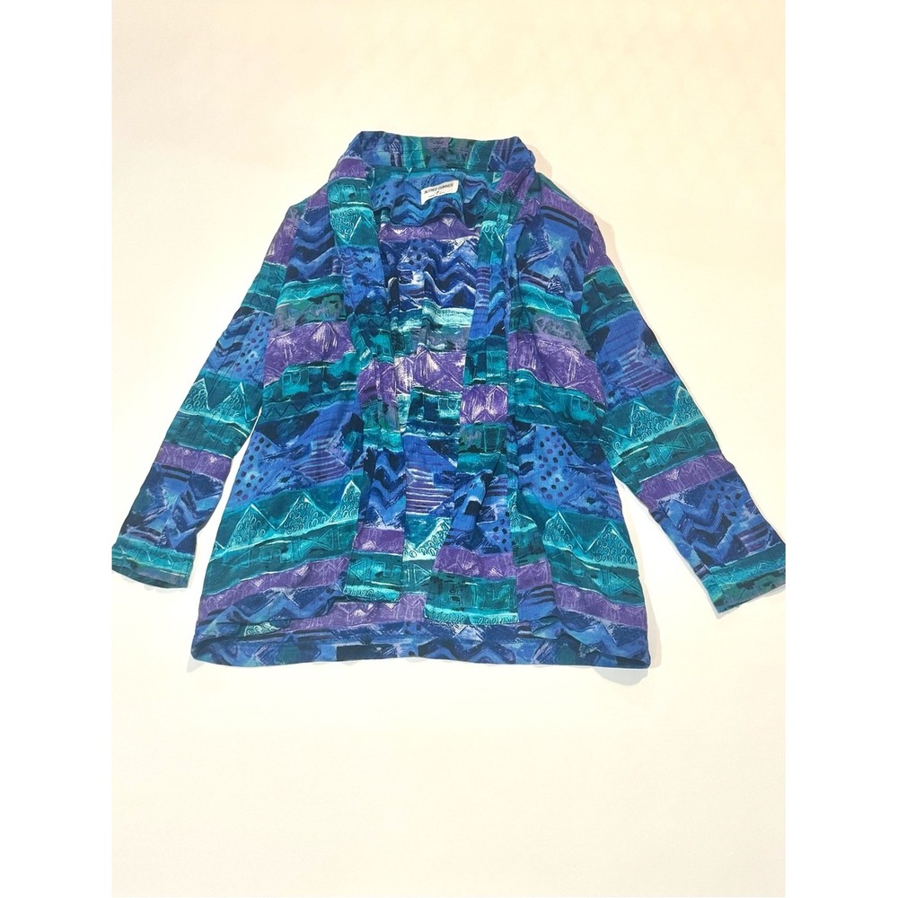 Vintage 90s Alfred Dunner Abstract‎ Print Open Front Jacket Blazer Women Size 8